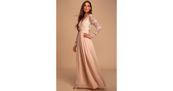 awaken my love blush pink long sleeve lace maxi dress